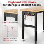 Workbench for Garage 48 Inch Work Bench Table Adjustable Height Rubberwood Tabletop Work Table with Power Outlets for Woodworking Shop Home Office Electronic Cutting Wood