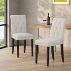 Upholstered Dining Chairs Set of 6, Button Tufted Parsons Dining Chair with Solid Wood Legs, Modern Fabric Side Chair for Dining Room/Kitchen/Restaurant/Hotel- White