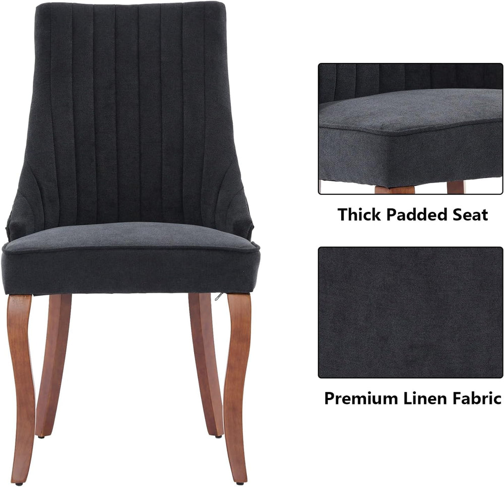 Aoowow Linen Upholstered Black Dining Chairs Set of 2,Farmhouse Channel Tufte...