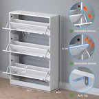 Shoe Cabinet with 3-Flip Mirror Drawers, Freestanding Shoe Rack Organizer with Hidden Handle, Slim Narrow Shoe Storage Cabinet for Entryway, Entrance, Hallway, Bedroom
