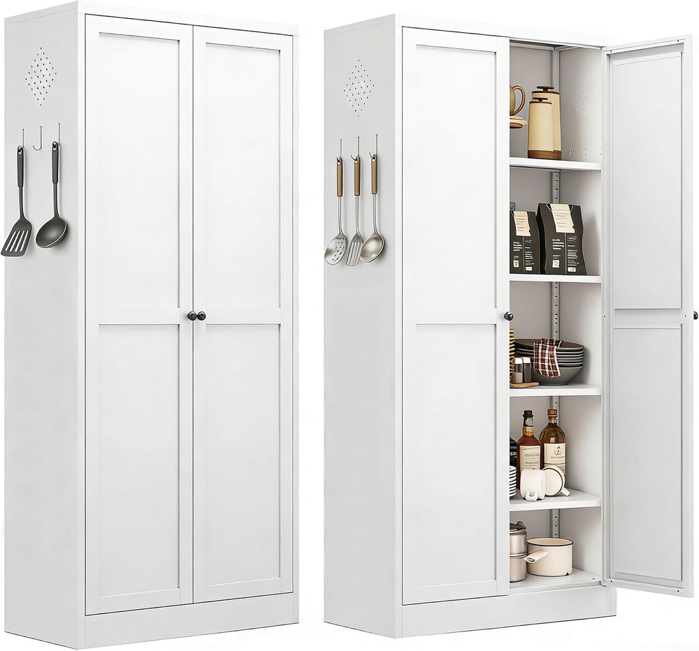 Metal Pantry Cabinet, Kitchen Pantry Storage Cabinets | with Doors and 4 Shel...