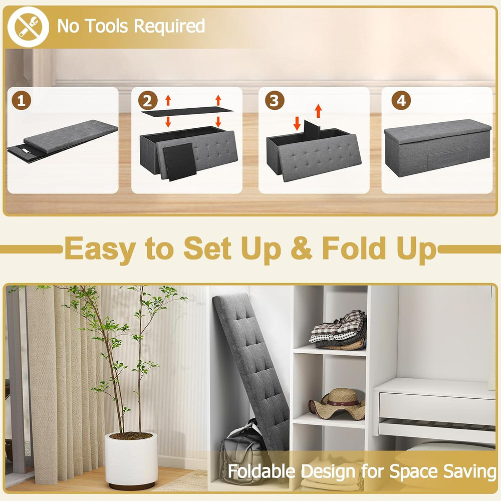 43" Folding Storage Ottoman Bench, End of Bed Foot Rest Stool with Remov...