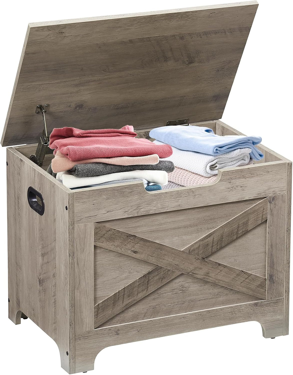 IDEALHOUSE 23.6" Storage Bench with 2 Safety Hinges, Grey | Retro Wooden...
