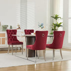 Luxury Upholstered Dining Chairs Set of 4, Red Kitchen Chair with Silver Metal Legs, Velvet Tufted Back Dining Chair, Sillas de Comedor, Modern Kitchen & Dining Room Chairs (Burgundy, 4 Pcs)
