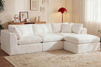 110'' Oversized Cloud Sectional Boneless Couch for Living Room, Modern Big Compressed L Shape Couch with Ottoman & 2 Throw Pillows, Comfy Chenille Deep Seat Memory Foam Spineless 4 Seater Sofa,Beige | Washable Covers, Premium Chenille, Versatile Style,...