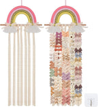Rainbow Hair Bow Organizer for Girls Baby Hair Clips Holder Ribbons | Tassels Baby Bow Holder Hairpin Display Storage, Hanging Hair Accessories Storage,Nursery Girls Room Decor(26x11 Inch)