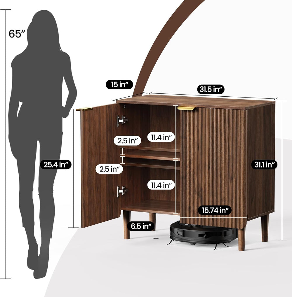 Sideboard Buffet Storage Cabinet - Wood Cabinets with Adjustable Shelves Flut...
