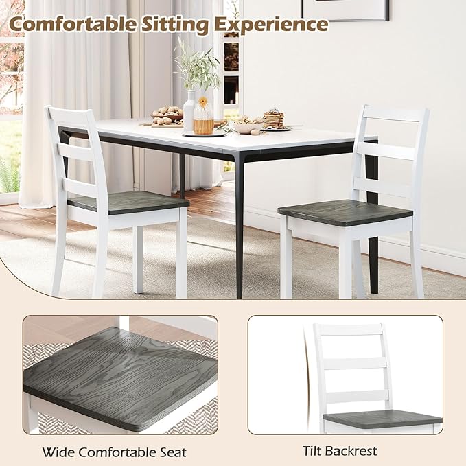 COSTWAY Wooden Dining Chairs Set of 4, Mid-Century Modern Armless Kitchen Side Chairs with Curved Backrest and Rubber Wood Legs for Home Dining Room, Kitchen, Restaurant (White&Grey)