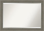 Amanti Art Grey Wall Mirror 29x41 Fencepost Grey Narrow Rectangle Bathroom Mirror for Wall Decor Living Room, Large Rustic Farmhouse Wood Frame, Hangs Horizonally and Vertically, Bathroom Decor