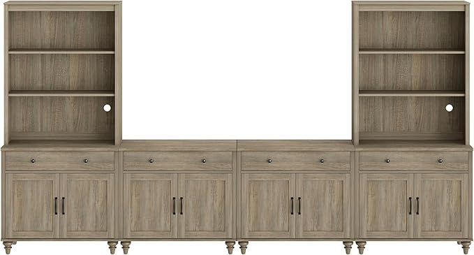 WAMPAT Entertainment Center with Bookshelves for TVs up to 75", Farmhouse Wall Unit TV Stand with 8 Doors & 4 Drawer, Media Console Table for Living Room, Bedroom & Home Theater, Wash Grey