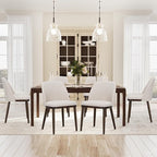 COLAMY Upholstered Dining Chairs Set of 6, Modern Kitchen Chairs with Back, Fabric Side Chair with Wood Legs for Dining Room Kitchen Restaurant, Beige