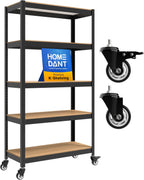 HOMEDANT House 5-Tier Metal Rolling Cart Shelf Rack Casters Heavy Duty Laminated Wheel Shelving Unit Adjustable Utility Storage Shelves Organizer Shelf Kitchen Garage 36.2" W x 16.5" D x 69.5" H 1Pack