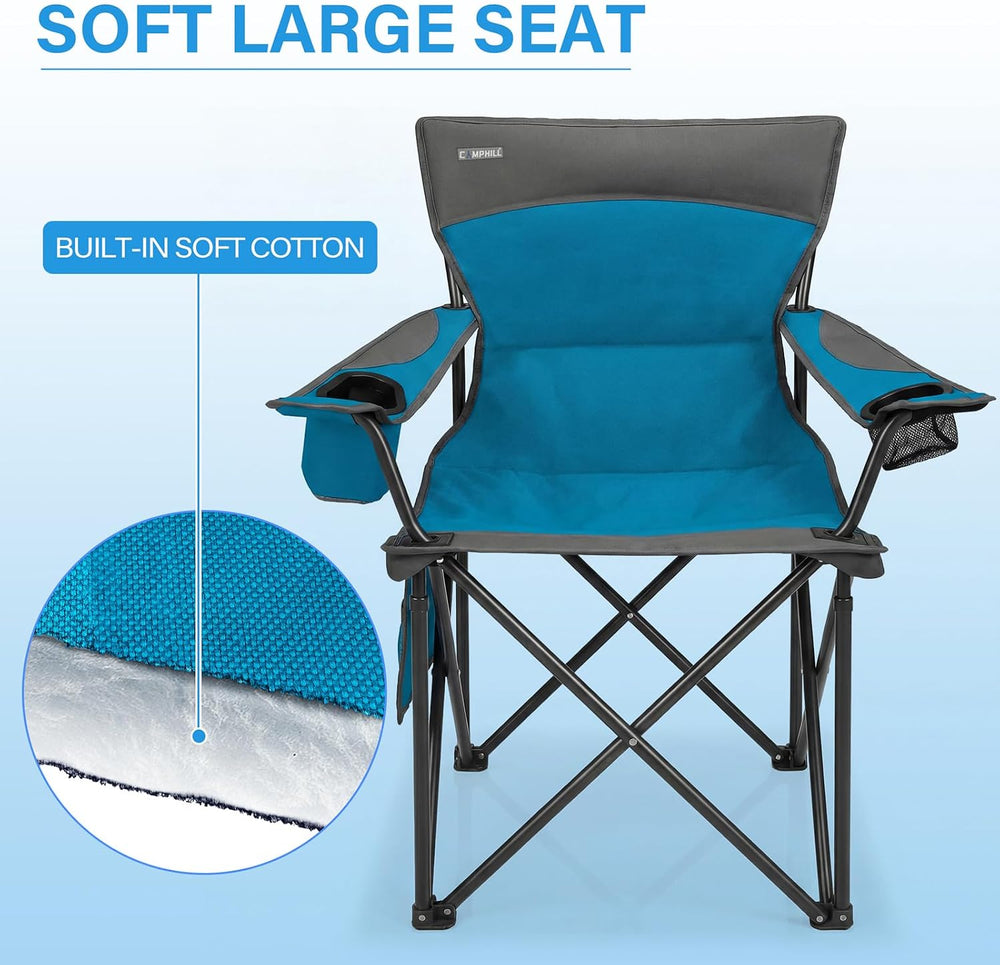 Oversized Camping Chair for Adults - 2 Pack Padded Lawn Chairs with Cup Holde...