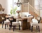 HNY Mid Century Modern Rattan Dining Chairs Set of 6, Farmhouse Linen Upholstered Accent Chair Curved Backrest Kitchen Chairs, with Black Hardwood Frame, Beige