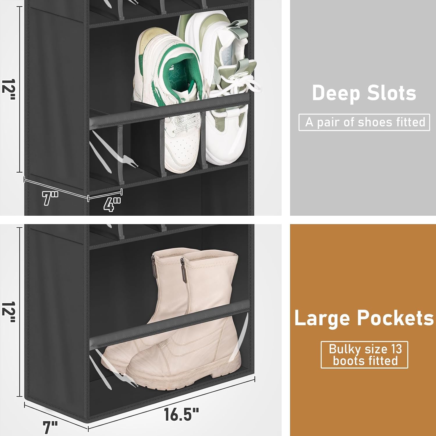 MISSLO 20 Pairs Over the Door Shoe Organizer for Closet Narrow Hanging Shoe Rack for Door Hanger Deep Pocket Door Shoe Holder Storage for Boots, Size 13 Sneakers, Black