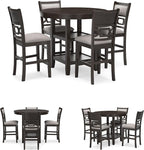 Signature Design by Ashley Langwest Transitional Diamond Patterned Counter Height Dining Table and 4 Upholstered Bar Stools, Set of 5, Dark Brown & Beige