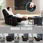 Rocking Recliner Chair, Massage Rocker Recliner Chair with Vibration Massage and Heat, USB and Type-C Ports,360° Swivel Faux Leather Chairs, Living Room, Bedroom, Nursery, RV, Brown