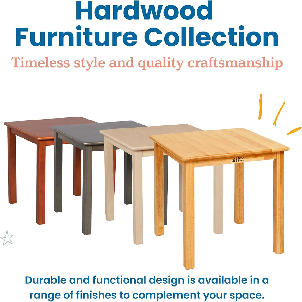 ECR4Kids 24in Square Hardwood Table with 22in Legs, Kids Furniture, Honey