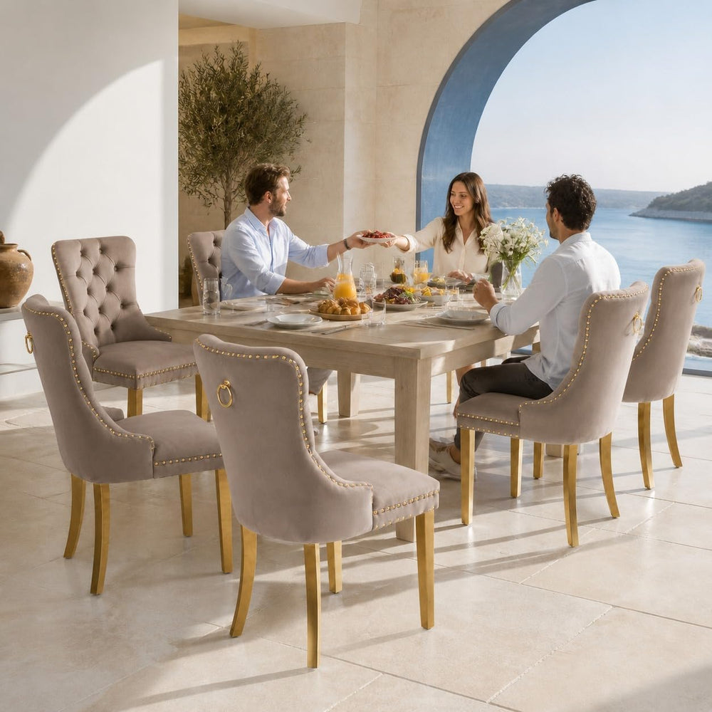 Upholstered Dining Chairs Set of 6, Velvet Wingback Chair with Ring Pull | Ki...