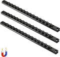 ALOANES 3-Piece Magnetic Socket Organizer, Heavy Duty Aluminum Socket Rails Organizer, 360° Swivel Clips Socket Holder Kit for Tool Box, 3/8-Inch Socket Holder x 42 Clips (Black)