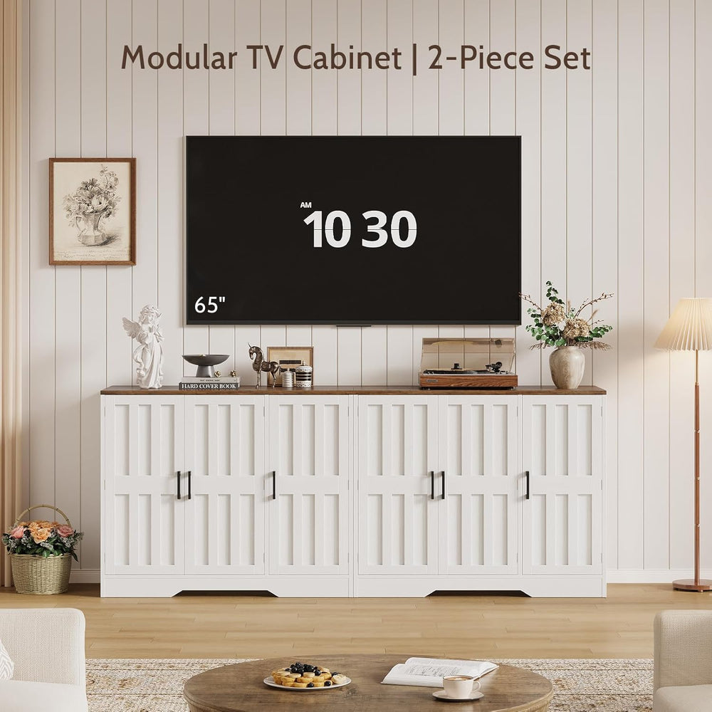 Modern Farmhouse Buffet Cabinet with Storage, 85" Large Sideboard Storag...