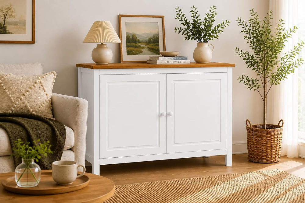 From the Tree Furniture 44" Wide White & Pine Top Solid Pine Shaker ...