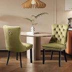Velvet Upholstered Dining Chairs Set of 2, Modern Style Kitchen Side Chairs with Nailhead Trim and Wood Legs,Metal Pulling Ring for Dining Room Living Room(Olive Green,Set of 2)