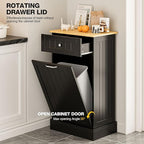 GAZHOME 10 Gallon Tilt Out Trash Cabinet, Upgrade Wooden Free Standing Recyclin Trash Cabinet with Hideaway Drawer(Black)