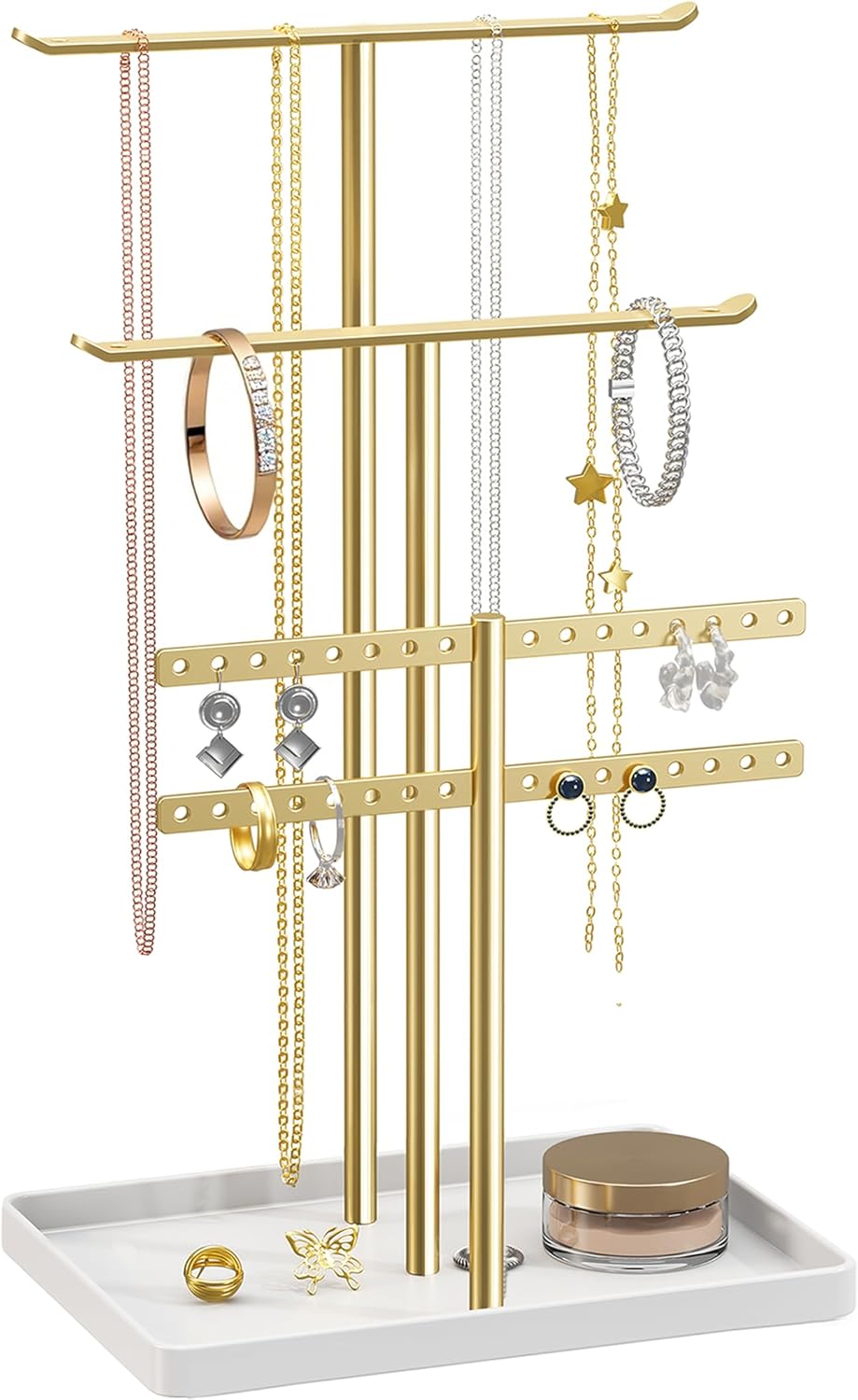 pickpiff Jewelry Stand Holder Organizer: 14.5" Sturdy Hanger for 80 Pcs Jewelry, Gift for Women, Gold Jewlery Tower for Necklace, Earring, Bracelet