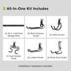 Rubbermaid 15-Piece FastTrack Garage Wall-Mounted Storage Kit, 4 Rails and 11 Hooks, for Home/House/Tool/Sports/Equipment/Utility Purposes