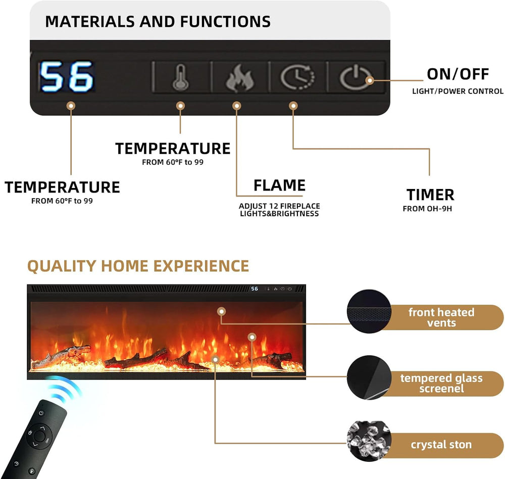 4 EVER WINNER Fireplace TV Stand with 50" Electric Fireplace, Fireplace ...