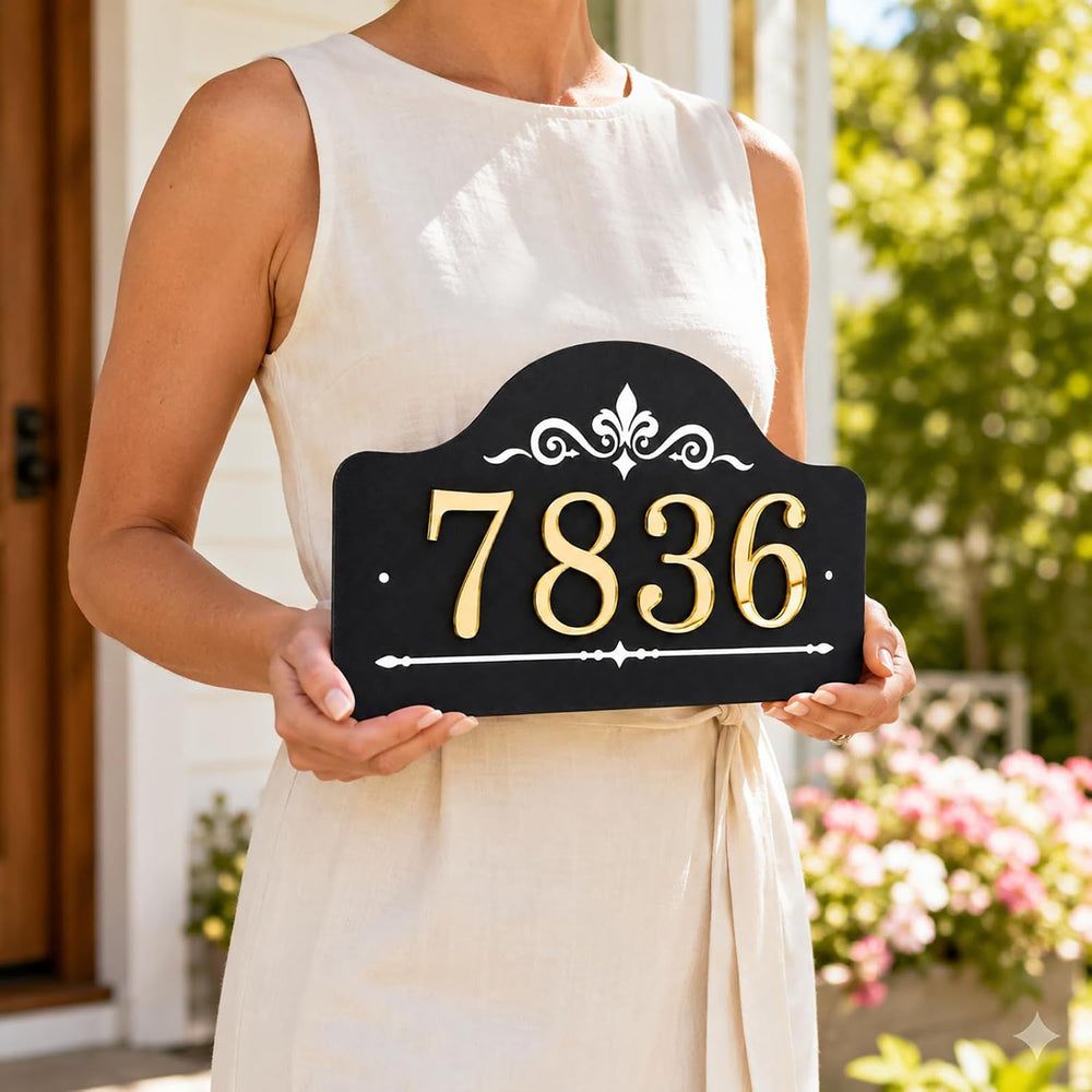 Metal House Number Sign with Mirror Gold Numbers, DIY Address Plaque