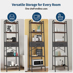 Whitmor 5-Tier Bookshelf with Drawer, Tall Narrow Bookcase with Wood Shelves & Metal Frame, Modern Display Storage Shelf for Living Room, Bedroom, Bathroom, Kitchen, Black