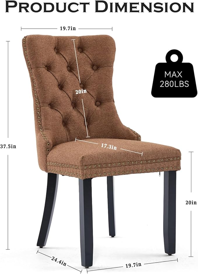 Linen Upholstered Dining Chairs Set of 2, Modern Style Kitchen Side Chairs wi...