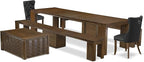 X02DA-2C8-12 6-Pc Dining Set Includes an Extendable Rectangle Kitchen Table, 1 Coffee Table, 2 Polyester Dining Chairs and 2 Modern Benches, 39x120 Inch, Antique Walnut
