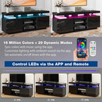 HOMMPA 70 Inch LED TV Stand with Power Outlets, Modern Entertainment Center with LED Lights for Living Room, Black Gaming Media Cabinet with Storage, TV Console for 70/65/60/55 inch TVs