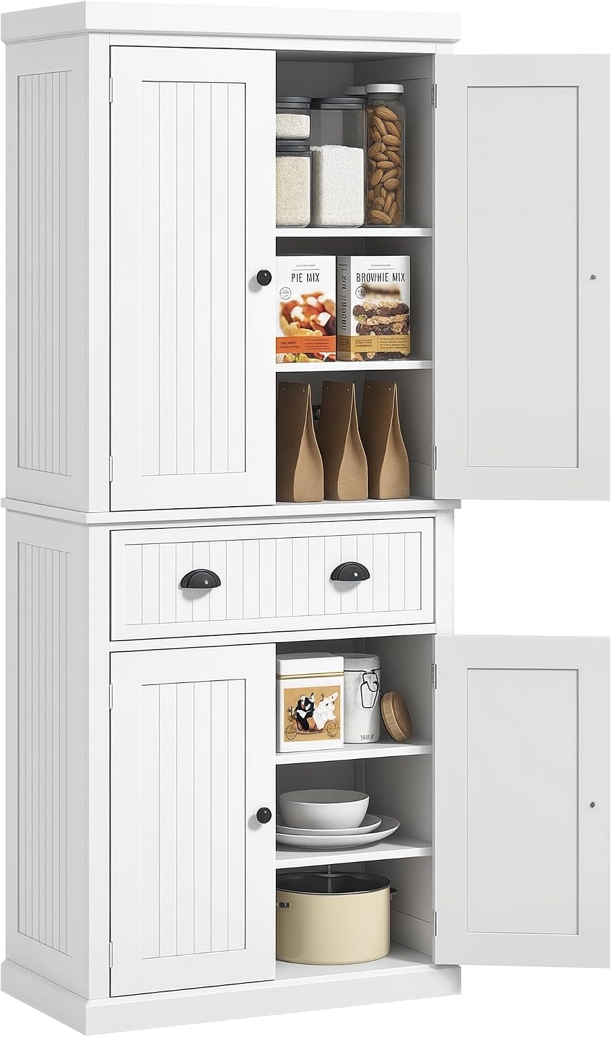 HOMCOM 72" Kitchen Pantry Cabinet Freestanding Tall Storage Cabinet Whit...