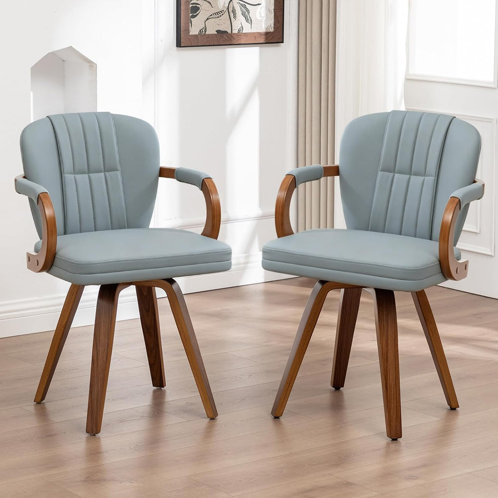 Swivel Dining Chairs with Arms | Mid Century Modern Blue Faux Leather Kitchen...