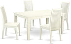 East West Furniture WEIP5-LWH-W 5 Piece Dining Set Includes a Rectangle Dining Table with Butterfly Leaf and 4 Kitchen Chairs, 42x60 Inch, Linen White