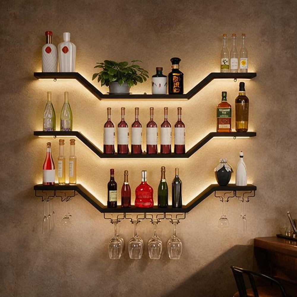 39.4in 3-Tier Floating Metal Wine Rack, Modern Wall Mounted Wine Shelf with L...