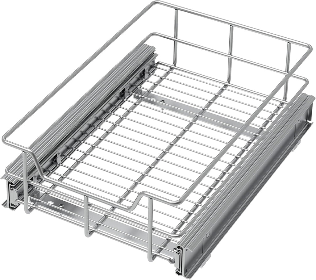 Pull Out Cabinet Organizer 9" W X 17" D, Slide Out Drawers For Kitchen Organizers and Storage, Pull Out Drawers For Cabinets Capacity Heavy Duty Caddy, Cabinet Shelves Chrome-Plated, Bathroom Pantry