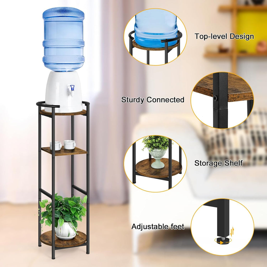 5 Gallon Water Dispenser Jug Stand 3-Tier Drink Beverage Dispenser Holder with Storage Shelf, 36.5'' Tall Water Stand for 1-5 Gallon Water Bottles/Crocks, Water Jug, Plants, Rustic Brown & Black