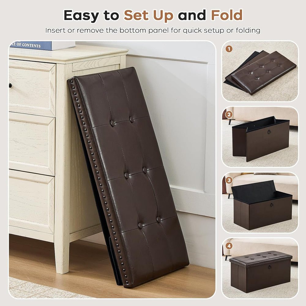 oakvivo 30 Inches Folding Storage Ottoman Bench, Ottoman PU Leather Tuffed En...