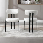 LukeAlon Linen Dining Chairs Set of 2, Modern Upholstered Armless Kitchen Chairs with Black Metal Legs Curved Back Dining Room Chairs Reception Guest Chair for Living Room Office, Light Beige