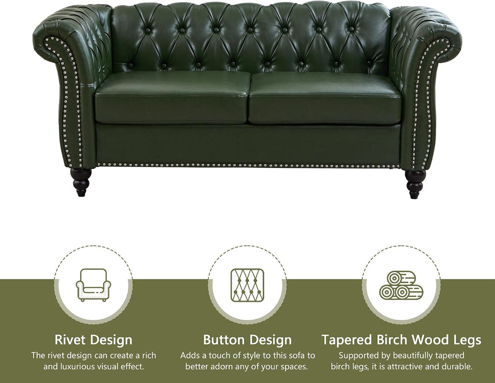 QHITTY Accent Sofa, Chesterfield Loveseat Modern Leather Couch Upholstered So...