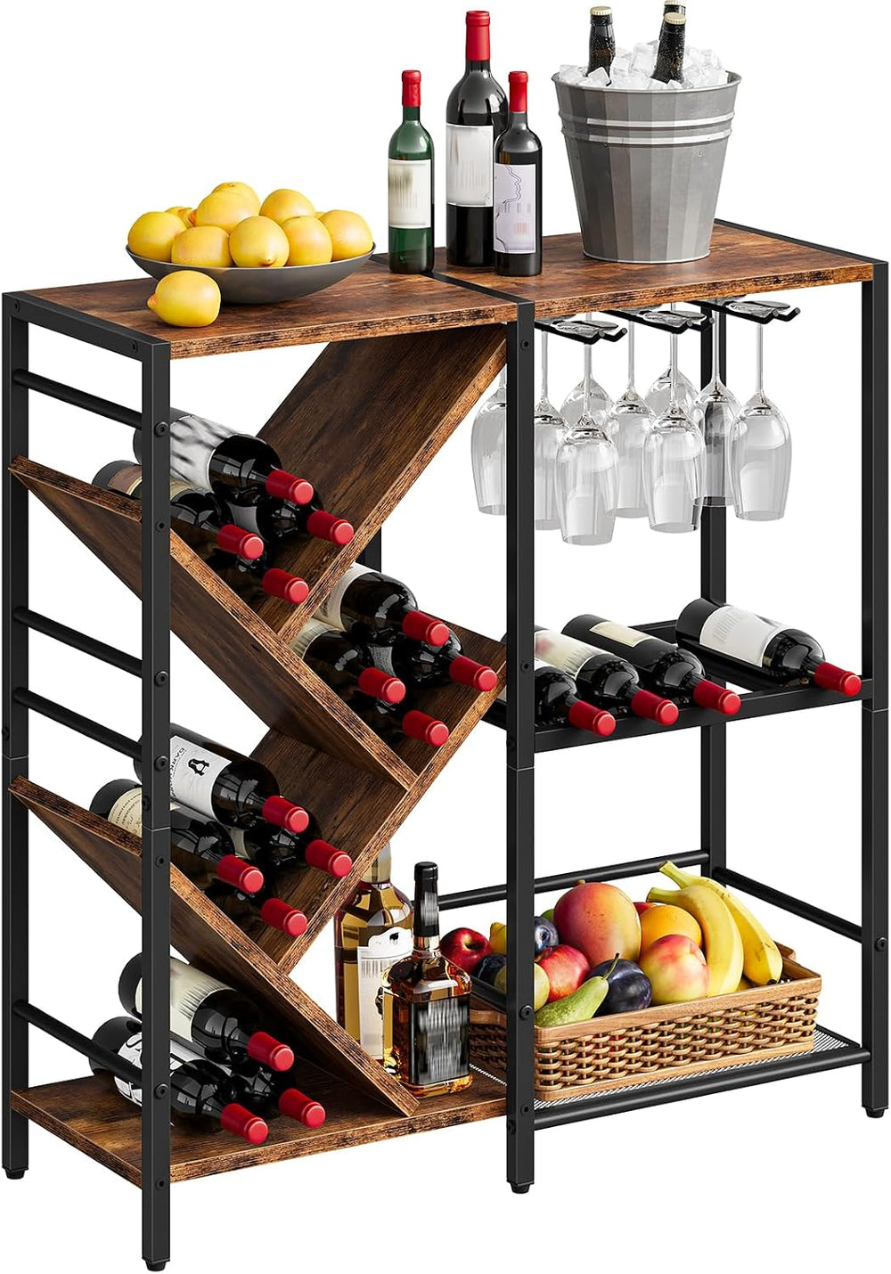 HOOBRO Liquor Bar Cabinet, Modern Liquor Cabinet with Wine Rack & Glass H...