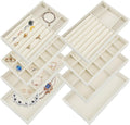 8 Pack Jewelry Organizer for Drawer, Necklace Velvet Storage Display Tray, Stackable Insert Divided Holder for Bracelet Rings Earring Brooch Watch, Beige 4 Styles