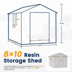 UDPATIO Resin Storage Shed 8 x 10 FT, Outdoor Garden Sheds with Floor Plastic Patio Outdoor Storage with Lockable Door for Bike, Garbage Sandstone