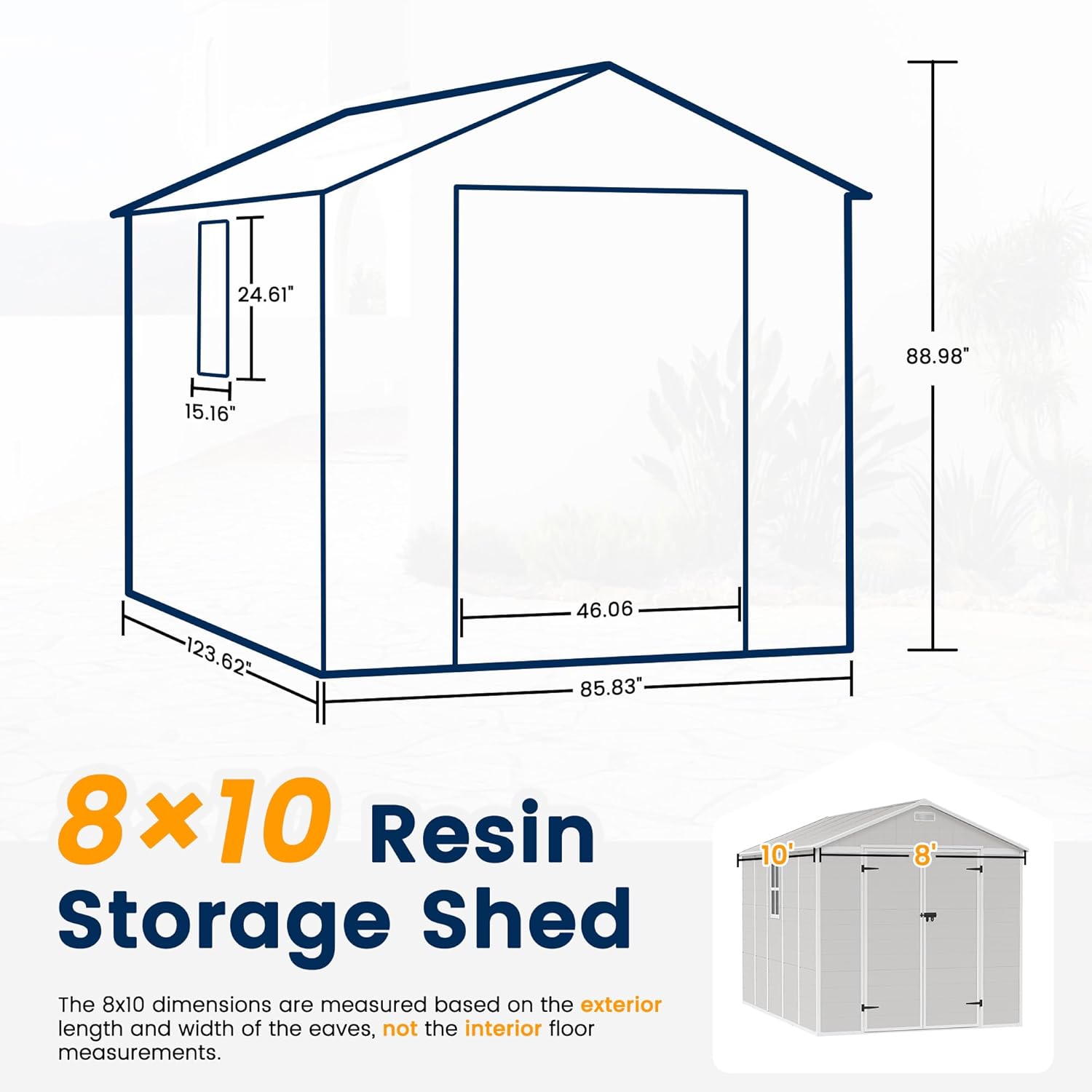 UDPATIO Resin Storage Shed 8 x 10 FT, Outdoor Garden Sheds with Floor Plastic Patio Outdoor Storage with Lockable Door for Bike, Garbage Sandstone