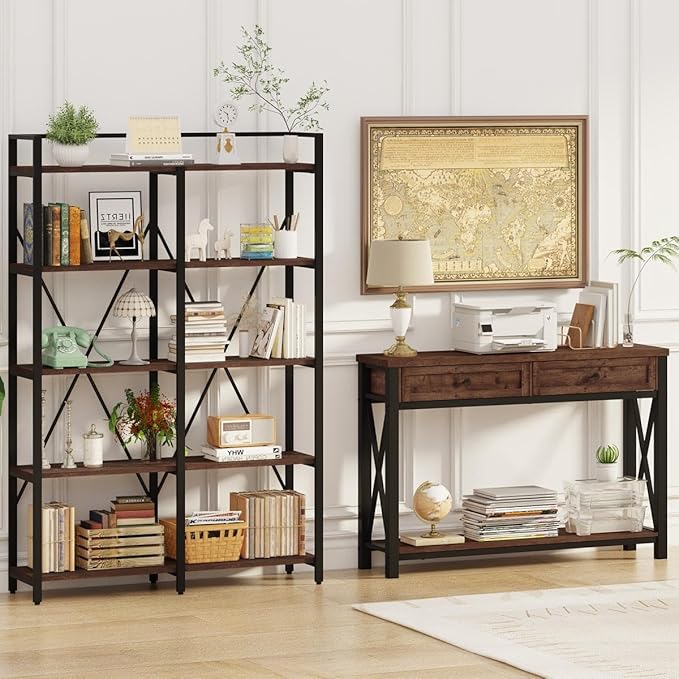 BON AUGURE Console Table with 2 Drawers, Entryway Tables with Storage, Sofa T...